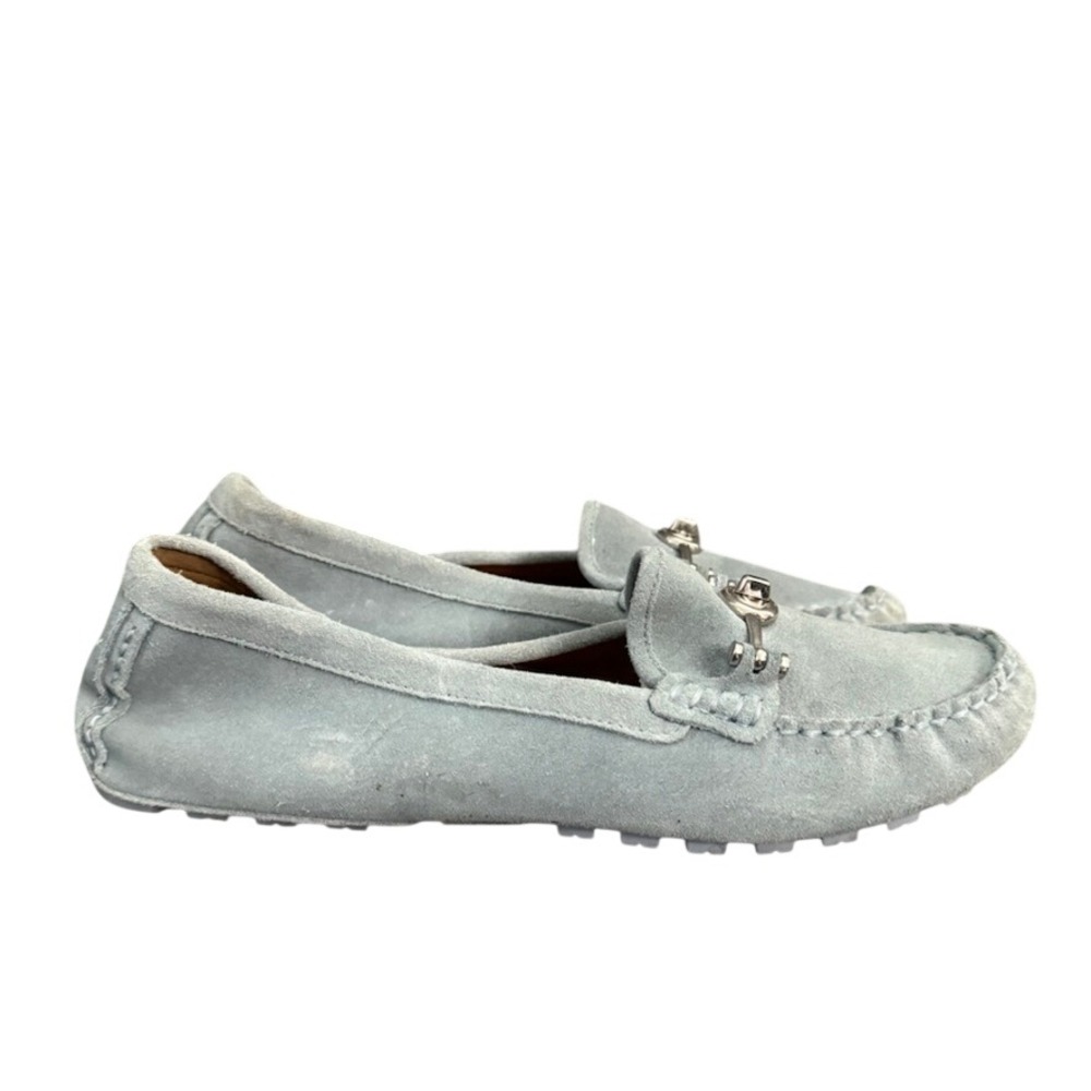 Coach Womens Marley Suede Driving Loafers Light Blue Turnlock Flats Size 10 - Picture 1 of 11